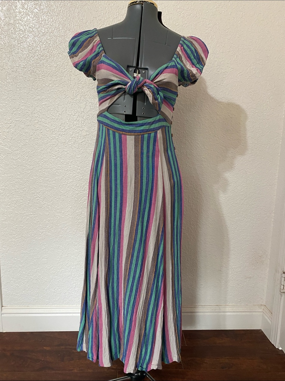 Free People Multicolor Striped Maxi Dress with Tie Front